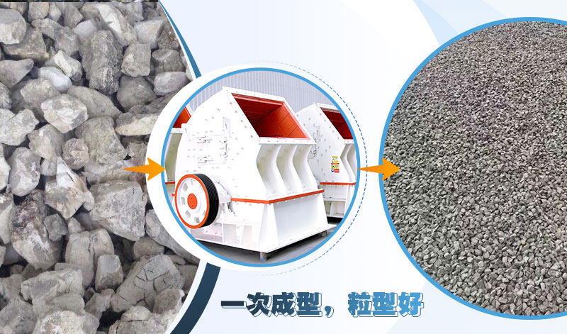 錘式破碎機(jī)可實(shí)現(xiàn)一次成型，粒形好，整齊度高